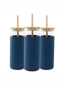 The Better Home - 450ml Borosilicate Tumbler with Sleeve And Bamboo Lid Straw Pack of 3