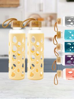 The Better Home - 550ml Borosilicate Tumbler with Sleeve And Bamboo Lid Yellow, Pack of 2