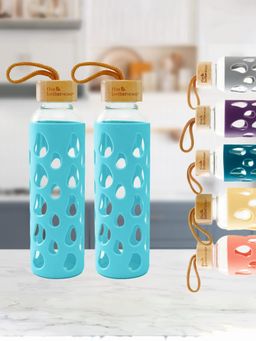 The Better Home - 550ml Borosilicate Tumbler with Sleeve And Bamboo Lid Blue, Pack of 2