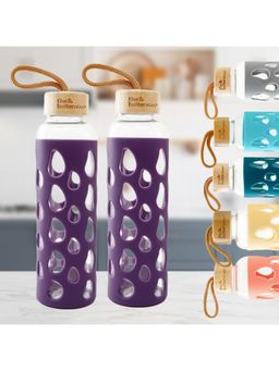 The Better Home - 550ml Borosilicate Tumbler with Sleeve And Bamboo Lid Purple, Pack of 2