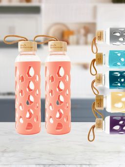 The Better Home - 550ml Borosilicate Tumbler with Sleeve And Bamboo Lid Pink, Pack of 2