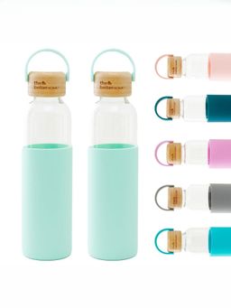 The Better Home - 550ml Borosilicate Tumbler with Sleeve And Bamboo Lid Green, Pack of 2