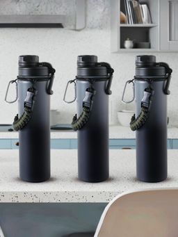 The Better Home - SS Vaccum Bottle with Rope Grey Pack of 3