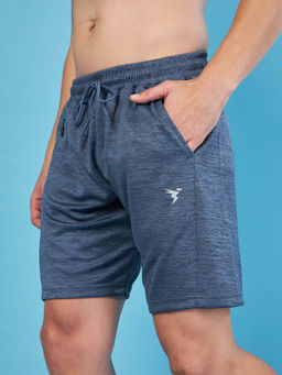 Technosport - Navy Blue Melange Slim Fit Sports Shorts with Techno Dry