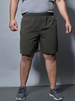 Technosport - Olive Solid Slim Fit Sports Shorts with Technolite