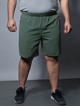 Technosport - Green Solid Slim Fit Sports Shorts with Technolite
