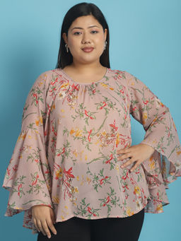 theRebelinme - Plus Size Womens Pink, Red & Green Floral Print Georgett Top