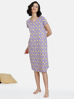 Zivame - Looney tunes Knit Cotton Mid Length Nightdress - Chalk Violet