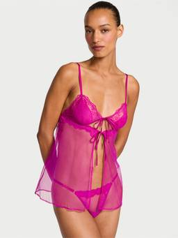 Victoria's Secret - Very Sexy Sheer Rose Lace Triangle Babydoll Set