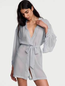 Victoria's Secret - Grey Dream Angels Chiffon and Lace Short Robe
