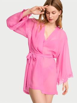 Victoria's Secret - Pink Dream Angels Chiffon and Lace Short Robe