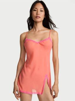 Victoria's Secret - Dream Angels Chiffon Lace-Trim Mini Slip Dress (XL)