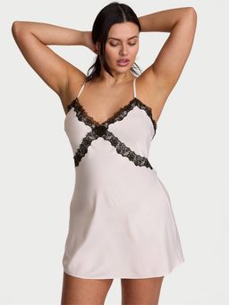 Victoria's Secret - Very Sexy Satin Rose Lace-Trim Mini Slip Dress