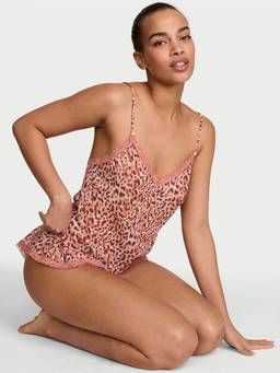 Victoria's Secret - Dream Angels Leopard Chiffon Lace-Trim Cami and Flutter Shorts Set