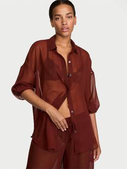 Victoria's Secret - Brown Chiffon Button-Front Shirt