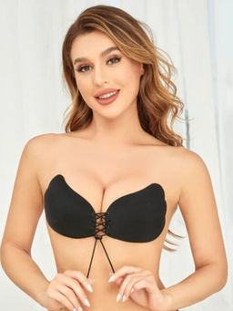 Rheal Curve - Black Lace-Up Adjustable Deep V Backless Strapless Adhesive Bra