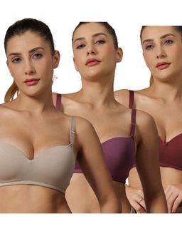 BODYSIZE - Women's Multi-Colour Seamless Cotton Lycra Demi Cup Padded Wire-Free Bra