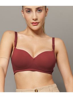 BODYSIZE - Women's Maroon Seamless Cotton Lycra Demi Cup Padded Wire-Free Bra