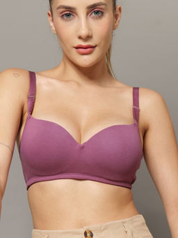 BODYSIZE - Women's Purple Seamless Cotton Lycra Demi Cup Padded Wire-Free Bra