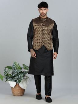 Abhishti - Black Kurta Pant With Gold And Black Brocade Nehru Jacket