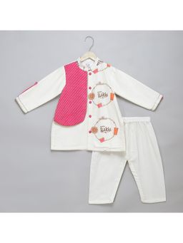 The Little Tales - Off White Happy Rakhi Printed Kurta & Pyjama