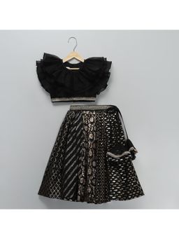 The Little Tales - Black Organza Frill Chanderi Lehenga and Blouse