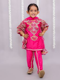 The Little Tales - Pink Embroidered Kurti with Tulip Dhoti & Dupatta