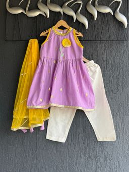 The Little Tales - Purple Anchor Embroidered Kurta with Pant & Dupatta