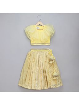 The Little Tales - Lime Yellow Organza Frill Chanderi Blouse & Lehenga