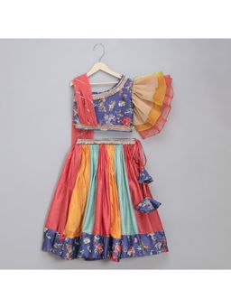 The Little Tales - Multicolor Floral Print Blouse with Attach Dupatta & Lehenga