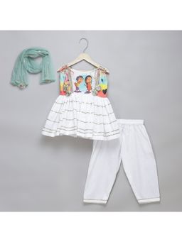 The Little Tales - White Brother Sister Figure Rakhi Kurta with Pyjama & Dupatta