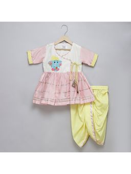 The Little Tales - Pink Ganpati Embroidered Angarkha & Dhoti