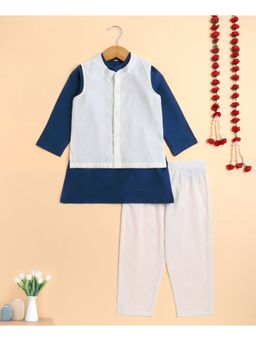 The Magic Wand - Dark Blue Blend Full Sleeves Solid Kurta with Pyjama & Jacket