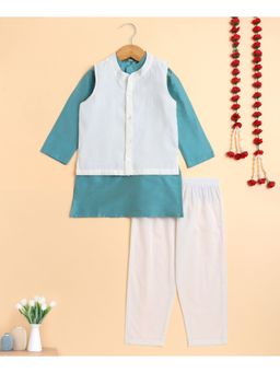 The Magic Wand - Blue Blend Full Sleeves Solid Kurta with Pyjama & Jacket