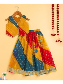 The Magic Wand - Multicolor Kota Doriya Sleeveless Bandhani Choli with Lehenga
