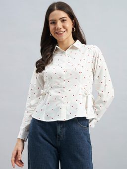 Twenty Dresses by Nykaa Fashion - Side Tie-Up White Micro Print Cotton Shirt