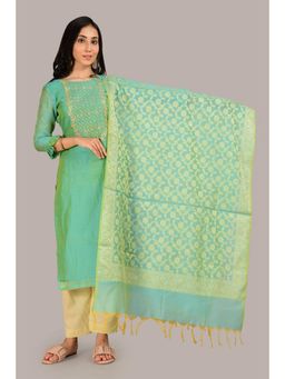 Biba - Turquoise Unstitched dress material Suit Set