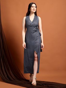 IKI CHIC - Women Side-Tie Striped Black Dress