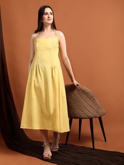 IKI CHIC - Women Solid Yellow Strappy Fit and Flare Dress with Shoulder Straps