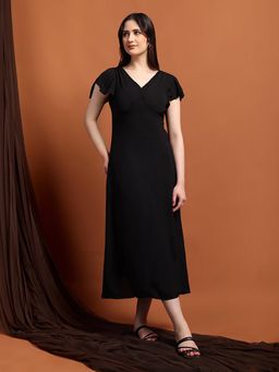 IKI CHIC - Women Black Solid Casual A-Line Dress