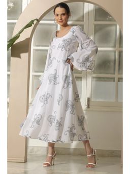 Diiwataa - Chicken Embroidered Flared White Dress