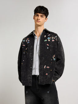 Weezy - Embellished Acid Wash Black Shacket