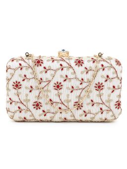 Anekaant - Hue Gold & Red Faux Silk Floral Embroidered Box Clutch