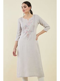 Soch - Grey Rayon Straight Kurta with Floral Embroidered Designs