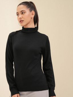TOKYO TALKIES - Women Jet Black Solid Pullover Sweater