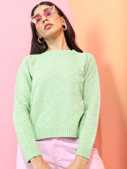 TOKYO TALKIES - Women Green Acrylic Pullover Sweater
