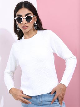 TOKYO TALKIES - Women White Acrylic Pullover Sweater