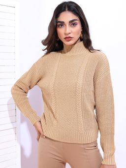TOKYO TALKIES - Women Beige Turtle Neck Pullover Sweater