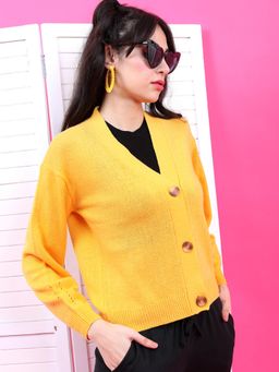 TOKYO TALKIES - Women Mustard Solid Cardigan