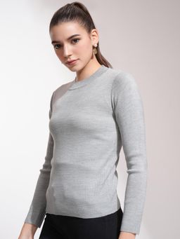 TOKYO TALKIES - Women Grey Acrylic Pullover Sweater